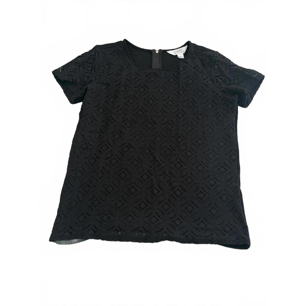 Market & Spruce Hans Crochet Front Mixed Material Top Black‎ Small